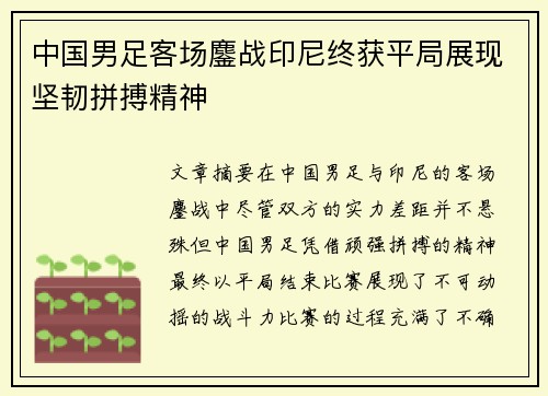 中国男足客场鏖战印尼终获平局展现坚韧拼搏精神